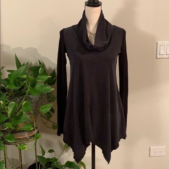 On The Road Tops - On the Road Black Cowl Neck Asymmetric Hem Tunic